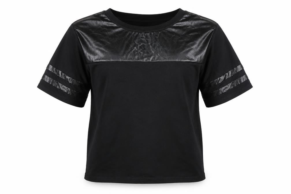 Front view of Zara Women's Black Quilted T-Shirt, size S