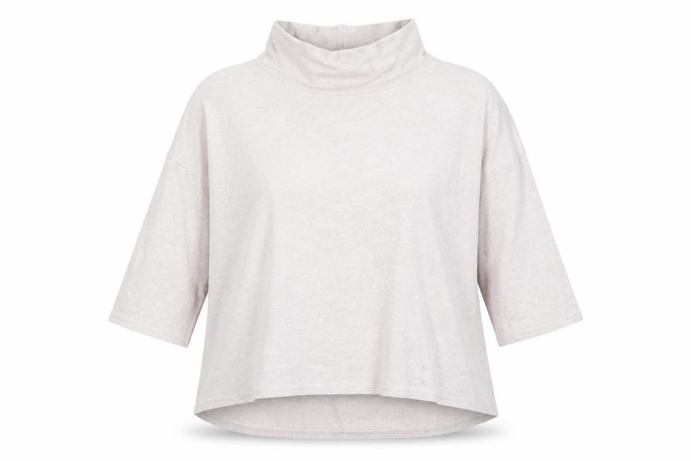Front view of Please Style Women's Ivory 3/4 Sleeve Cowl Neck Top