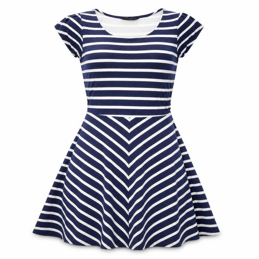 Front view of Dorothy Perkins Women's Blue Striped Skater Dress 10