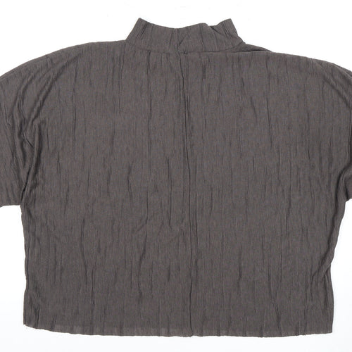 Zara Women's Grey Short Sleeve Mock Neck Top