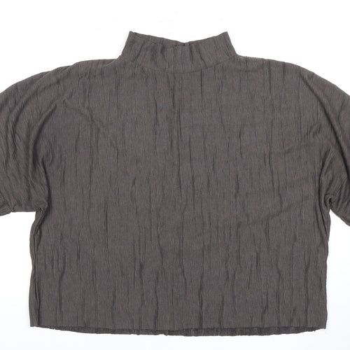 Zara Women's Grey Short Sleeve Mock Neck Top