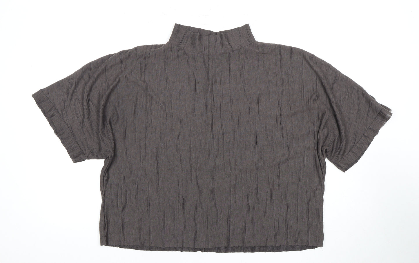 Zara Women's Grey Short Sleeve Mock Neck Top