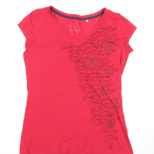 O'Neill Women's Red V-Neck T-Shirt, Size 7, Casual Wear