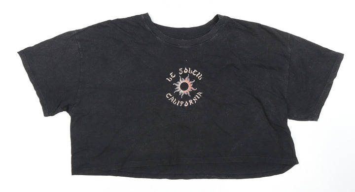 Hollister Women's Black Cropped T-Shirt, Size M, California Theme