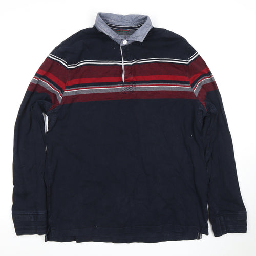 Maine New England Men's Large Blue Striped Long Sleeve Polo