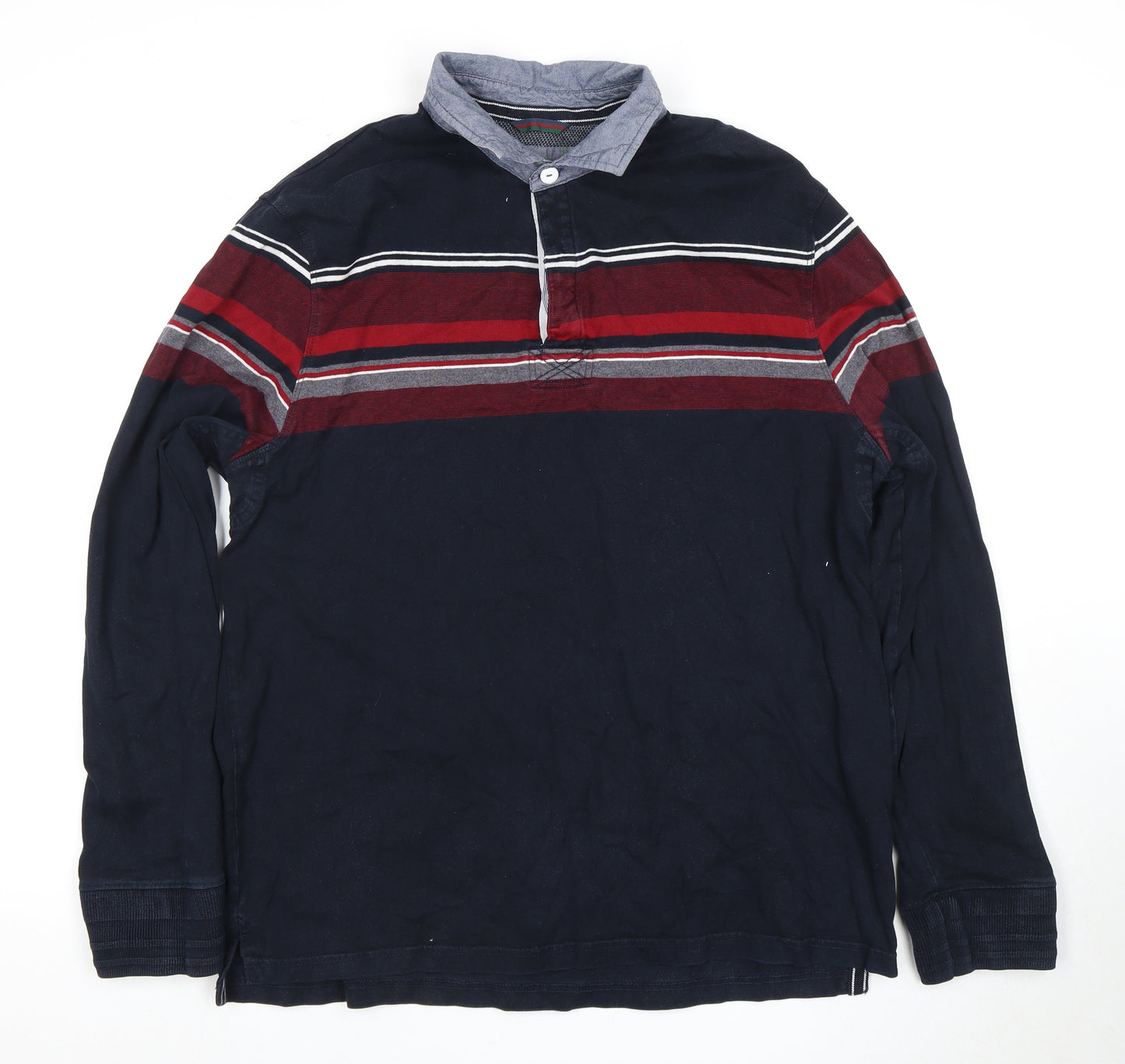 Maine New England Men's Large Blue Striped Long Sleeve Polo