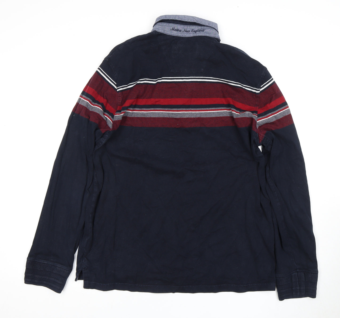 Maine New England Men's Large Blue Striped Long Sleeve Polo