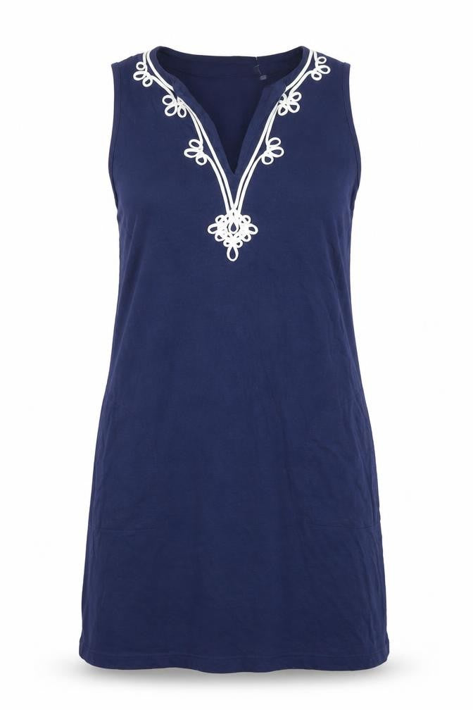 Front view of Lands' End Women's Blue XS Sleeveless Shift Dress