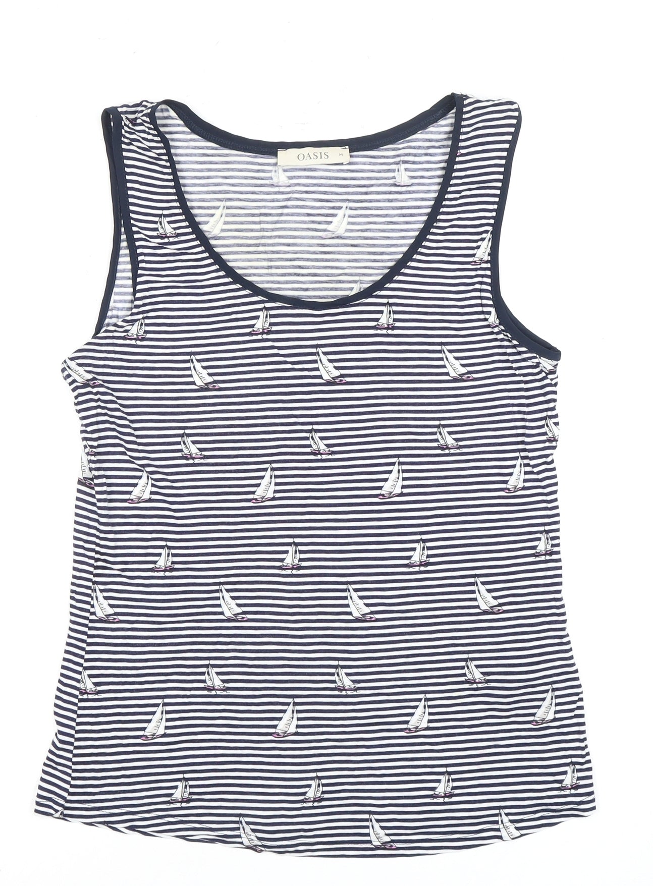 Oasis Women's Blue Striped Tank Top Size M