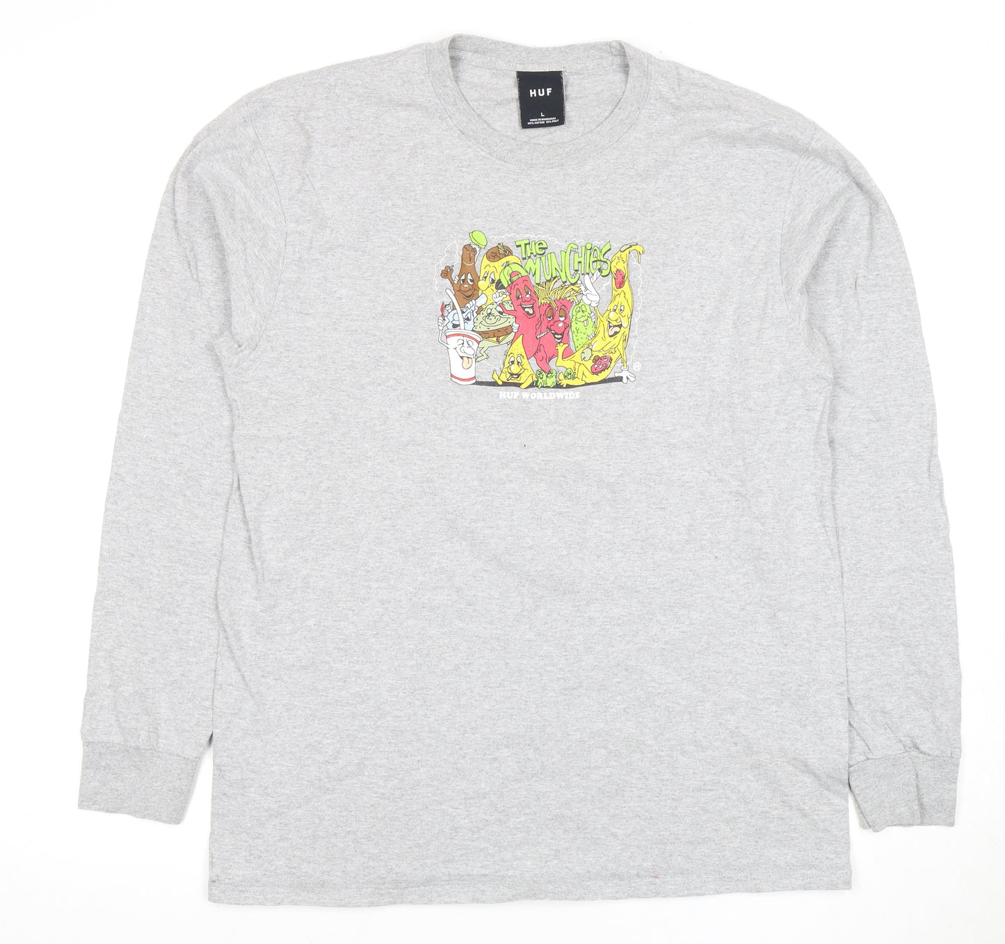 HUF Men’s Grey Long Sleeve Graphic T-Shirt Size L