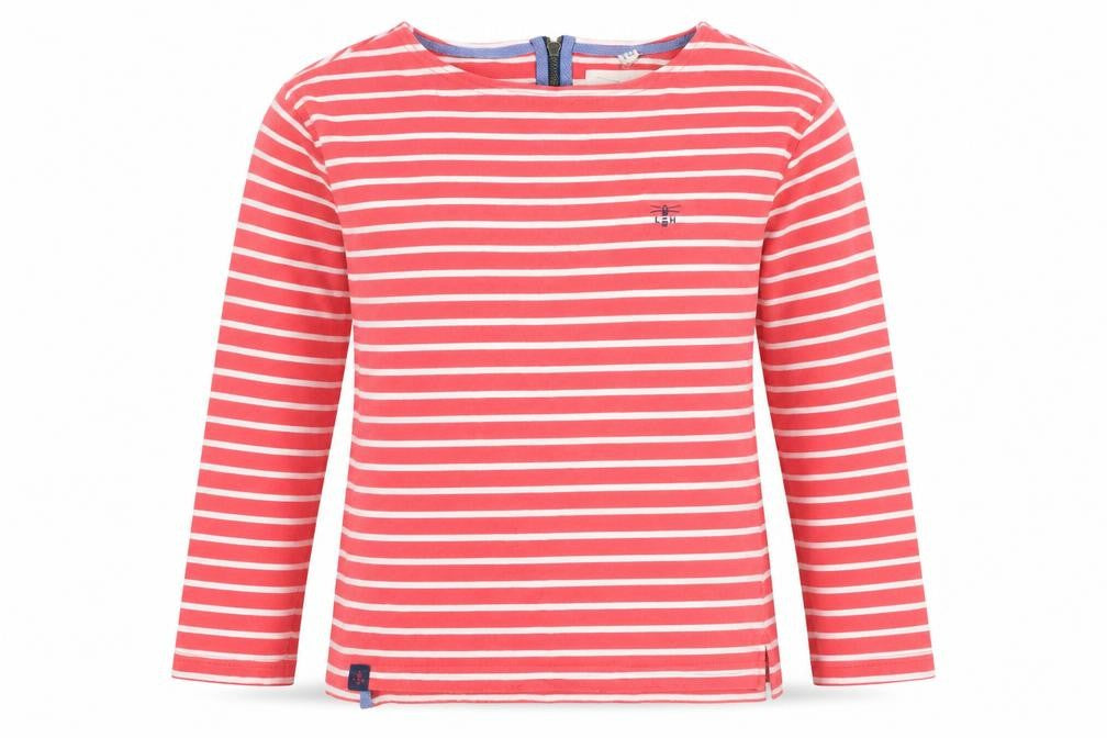 Front view of Lighthouse Women's Red Striped Cotton Long Sleeve T-Shirt