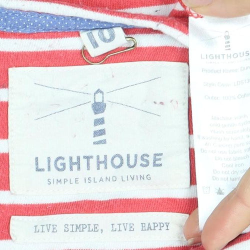 Lighthouse Women's Red Striped Cotton Long Sleeve T-Shirt