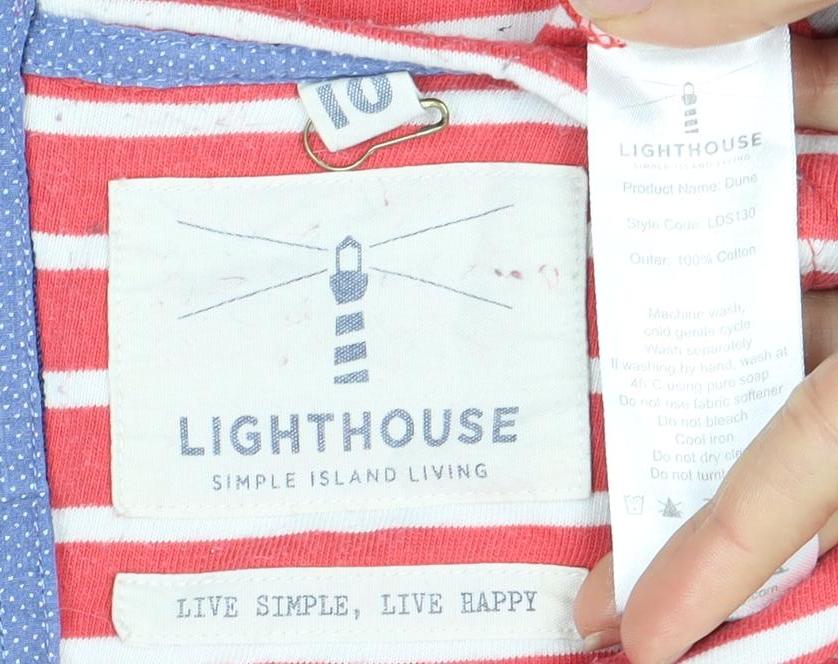 Lighthouse Women's Red Striped Cotton Long Sleeve T-Shirt