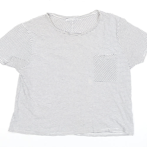 Zara Women's White Striped T-Shirt Size 12