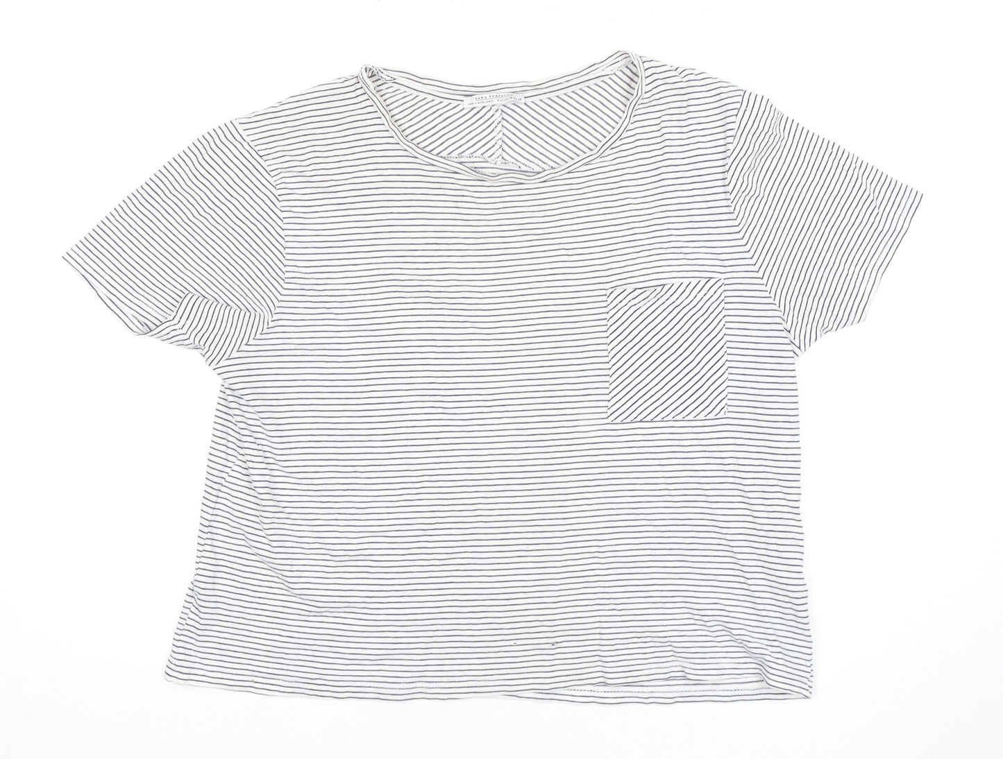 Zara Women's White Striped T-Shirt Size 12