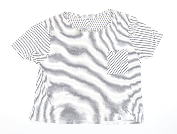 Zara Women's White Striped T-Shirt Size 12
