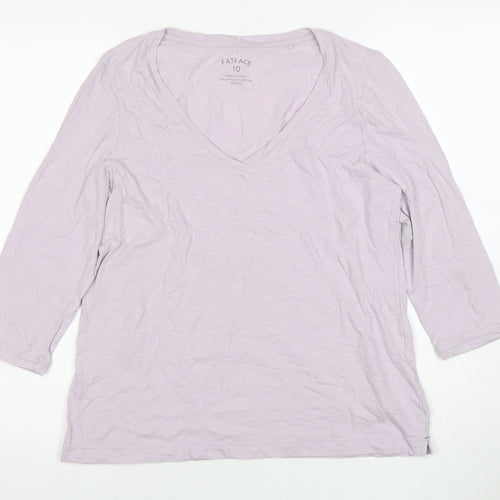 FatFace Women's Purple V-Neck Top, Size 10, 3/4 Sleeve