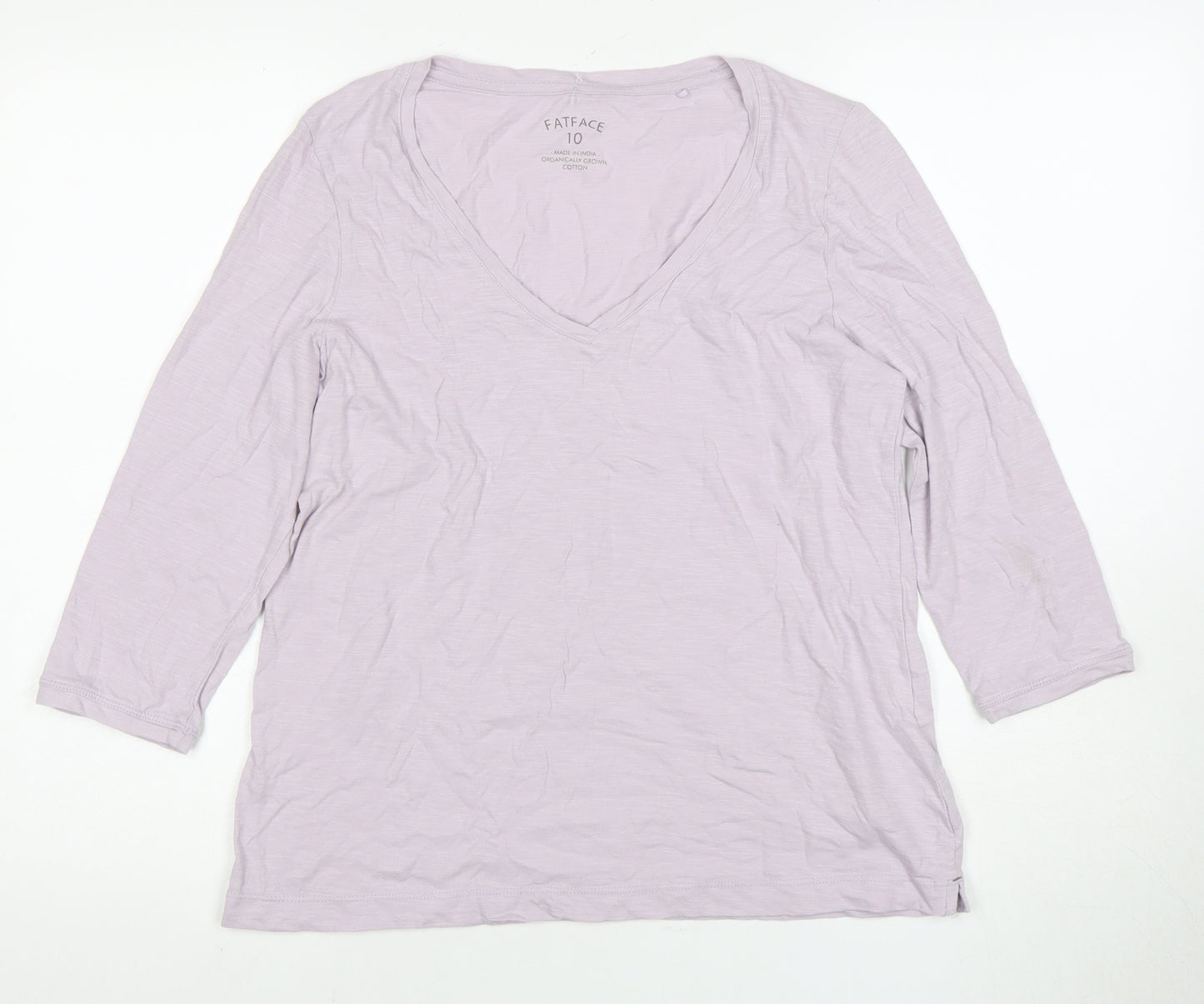 FatFace Women's Purple V-Neck Top, Size 10, 3/4 Sleeve