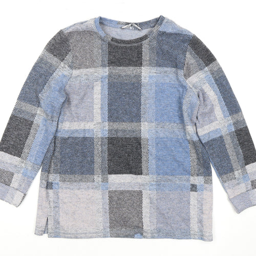 Marks and Spencer Women's Blue Plaid Long Sleeve Top