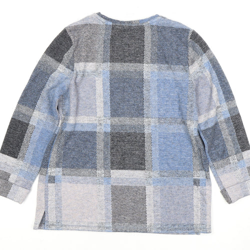 Marks and Spencer Women's Blue Plaid Long Sleeve Top