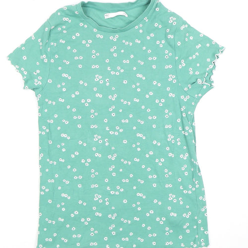 Marks and Spencer Girls Green Floral T-Shirt, 10-11 Years
