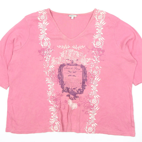 M&Co Women's Pink V-Neck T-Shirt, Size 16, 3/4 Sleeve