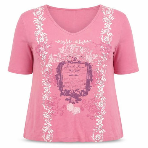 M&Co Women's Pink V-Neck T-Shirt, Size 16, 3/4 Sleeve