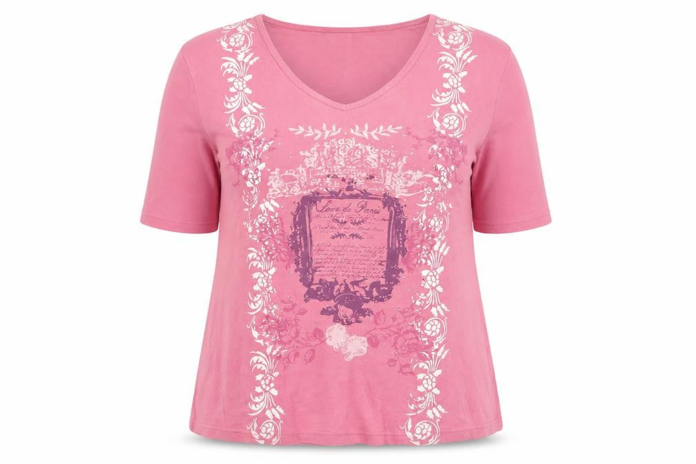 M&Co Women's Pink V-Neck T-Shirt, Size 16, 3/4 Sleeve