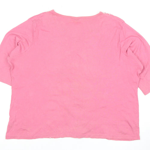 M&Co Women's Pink V-Neck T-Shirt, Size 16, 3/4 Sleeve