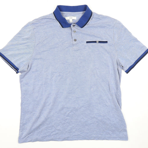 Marks and Spencer Men's Blue Polo Shirt, Size L