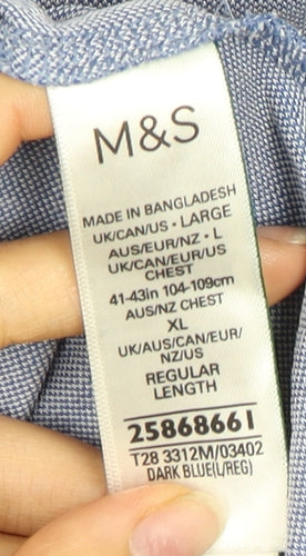 Marks and Spencer Men's Blue Polo Shirt, Size L