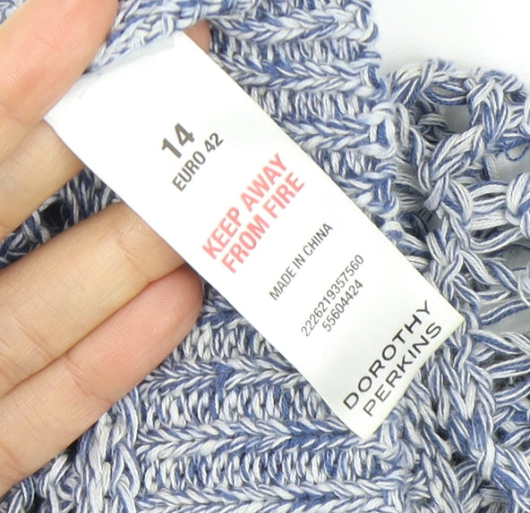 Dorothy Perkins Women's Blue Open-Knit Pullover Jumper