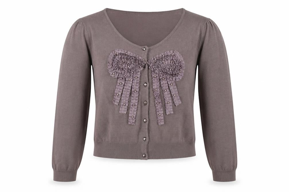 Front view of SKY Designs Women's Brown V-Neck Cardigan, size 10