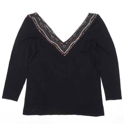 Principles Women's Black V-Neck Sequin Top - Size 12