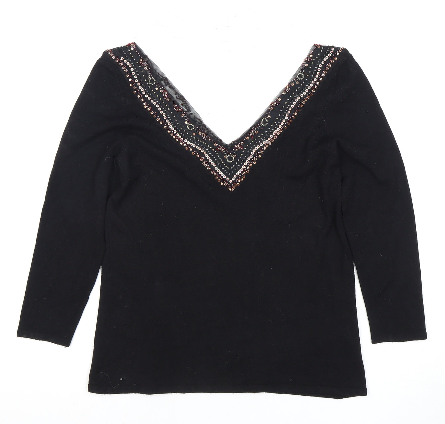 Principles Women's Black V-Neck Sequin Top - Size 12