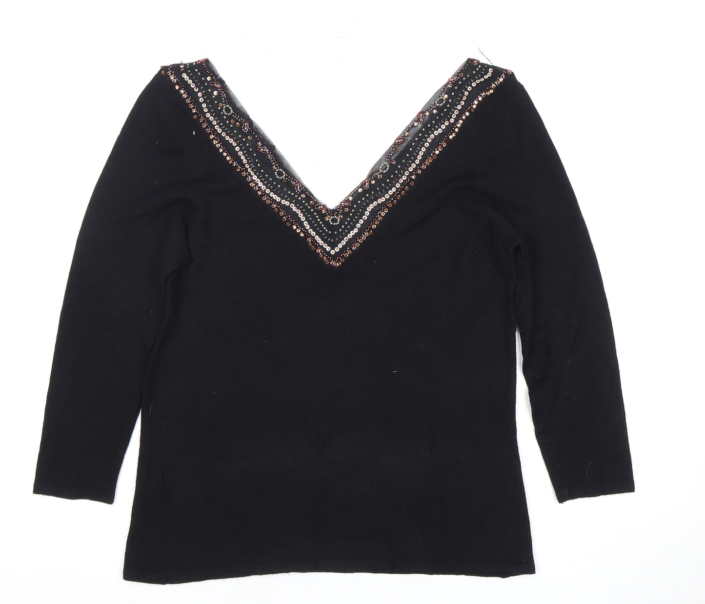 Principles Women's Black V-Neck Sequin Top - Size 12