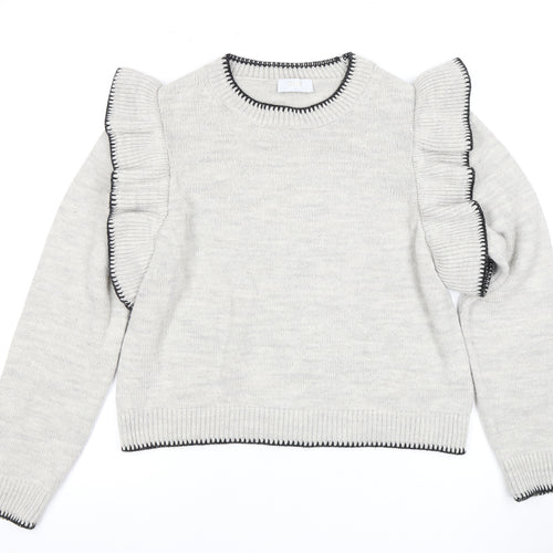 Quiz Women's Grey Ruffle Sleeve Pullover Jumper L