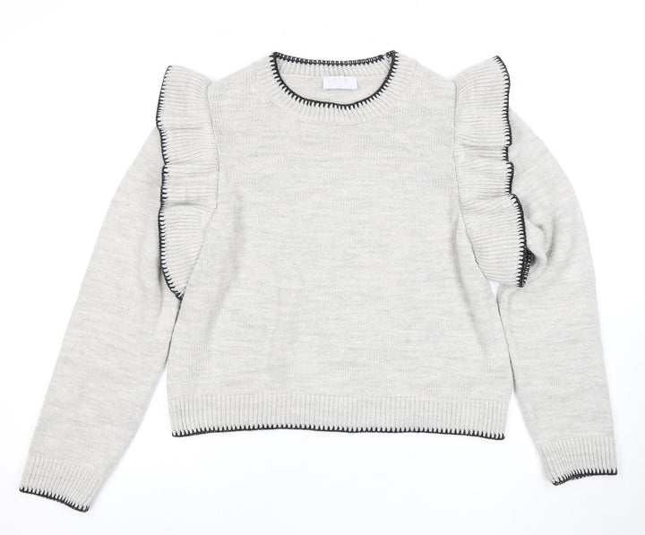 Quiz Women's Grey Ruffle Sleeve Pullover Jumper L