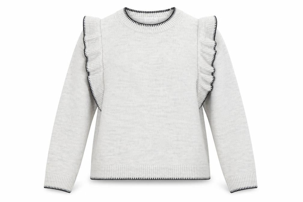Front view of Quiz Women's Grey Ruffle Sleeve jumper L