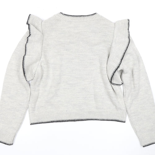 Quiz Women's Grey Ruffle Sleeve Pullover Jumper L