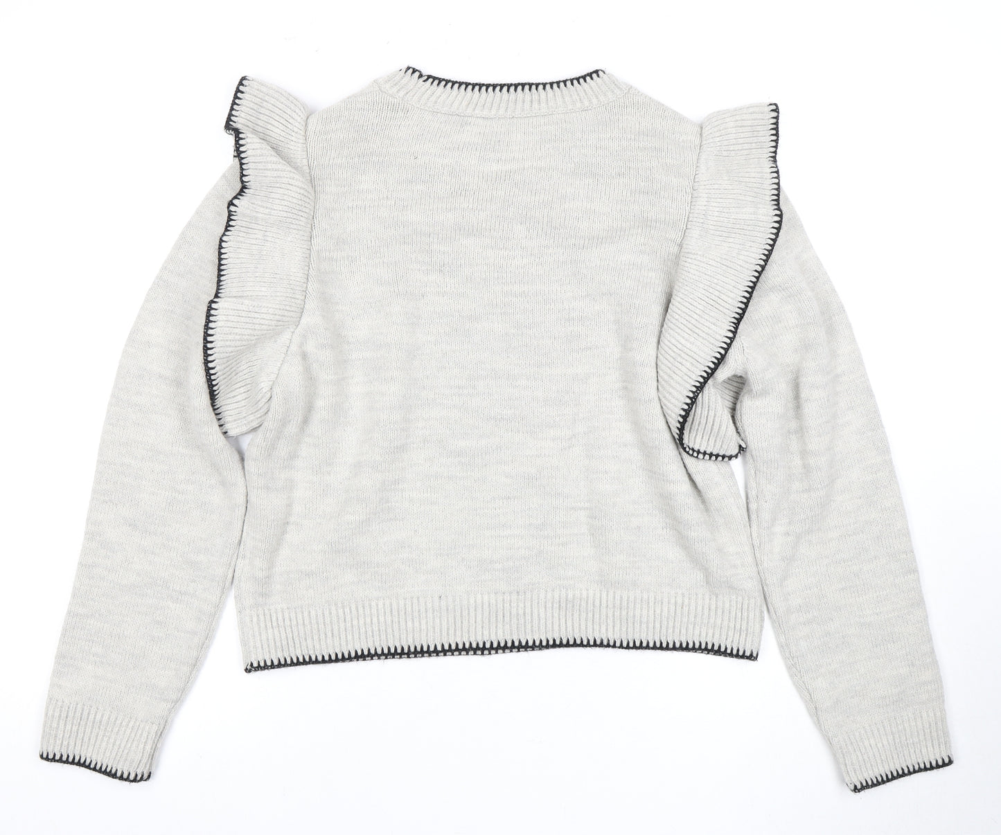 Quiz Women's Grey Ruffle Sleeve Pullover Jumper L