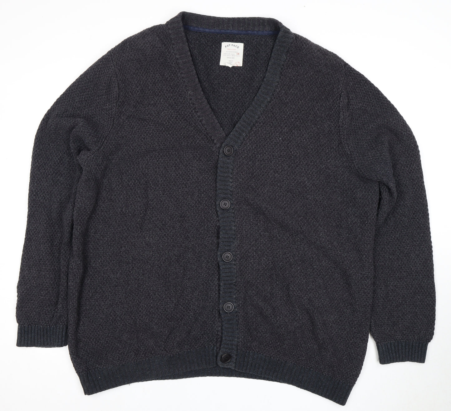 Fat Face Men's Black Cardigan 3XL V-Neck Knit Jumper