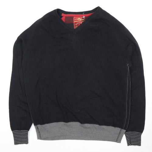 Ringspun Men's Black Pullover Jumper - Size L, V-Neck