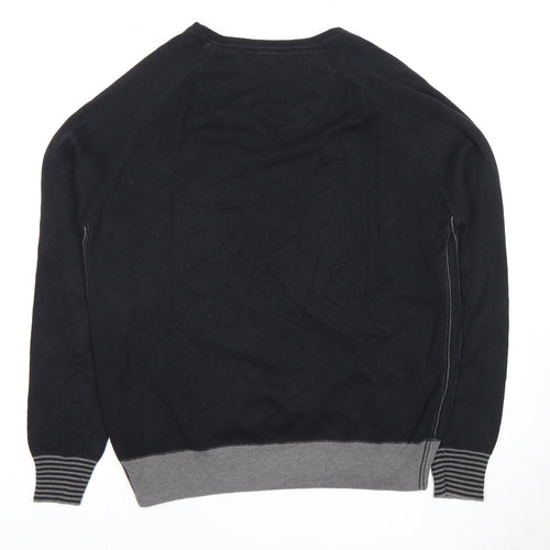 Ringspun Men's Black Pullover Jumper - Size L, V-Neck