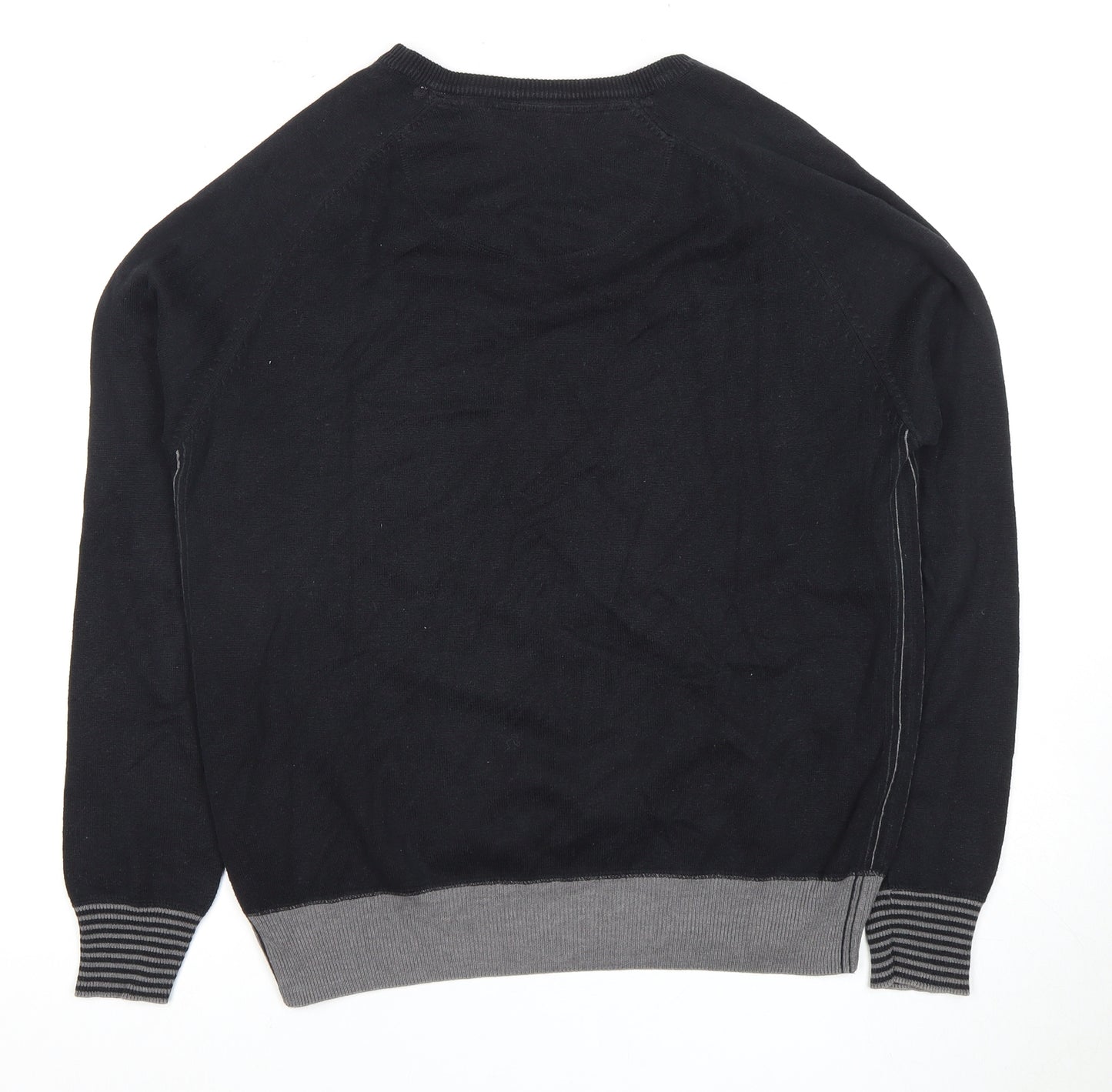 Ringspun Men's Black Pullover Jumper - Size L, V-Neck