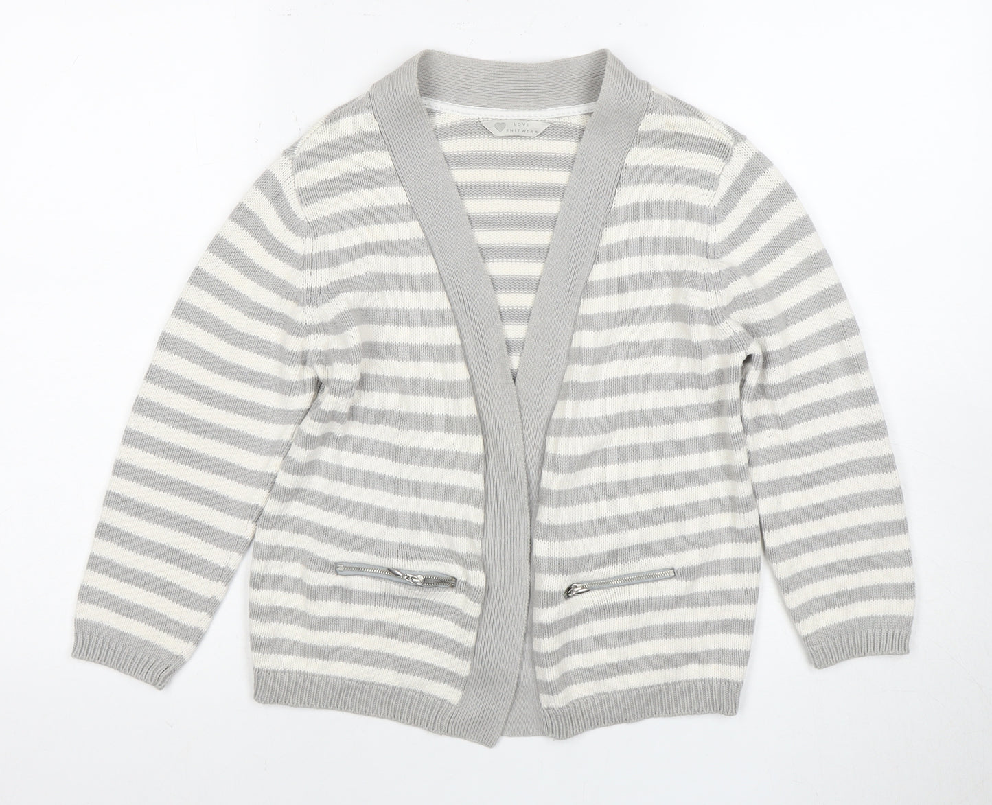 BHS Women's Grey Striped Cardigan Size 12