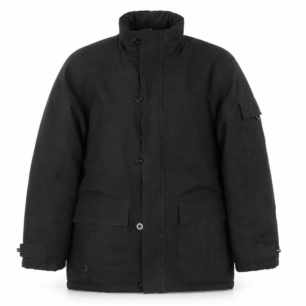Front view of Aldon Men's Black L Jacket, Stand-Up Collar, Regular Fit
