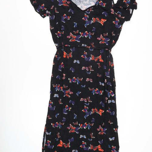 Oasis Women's Black Floral Cold Shoulder Dress L