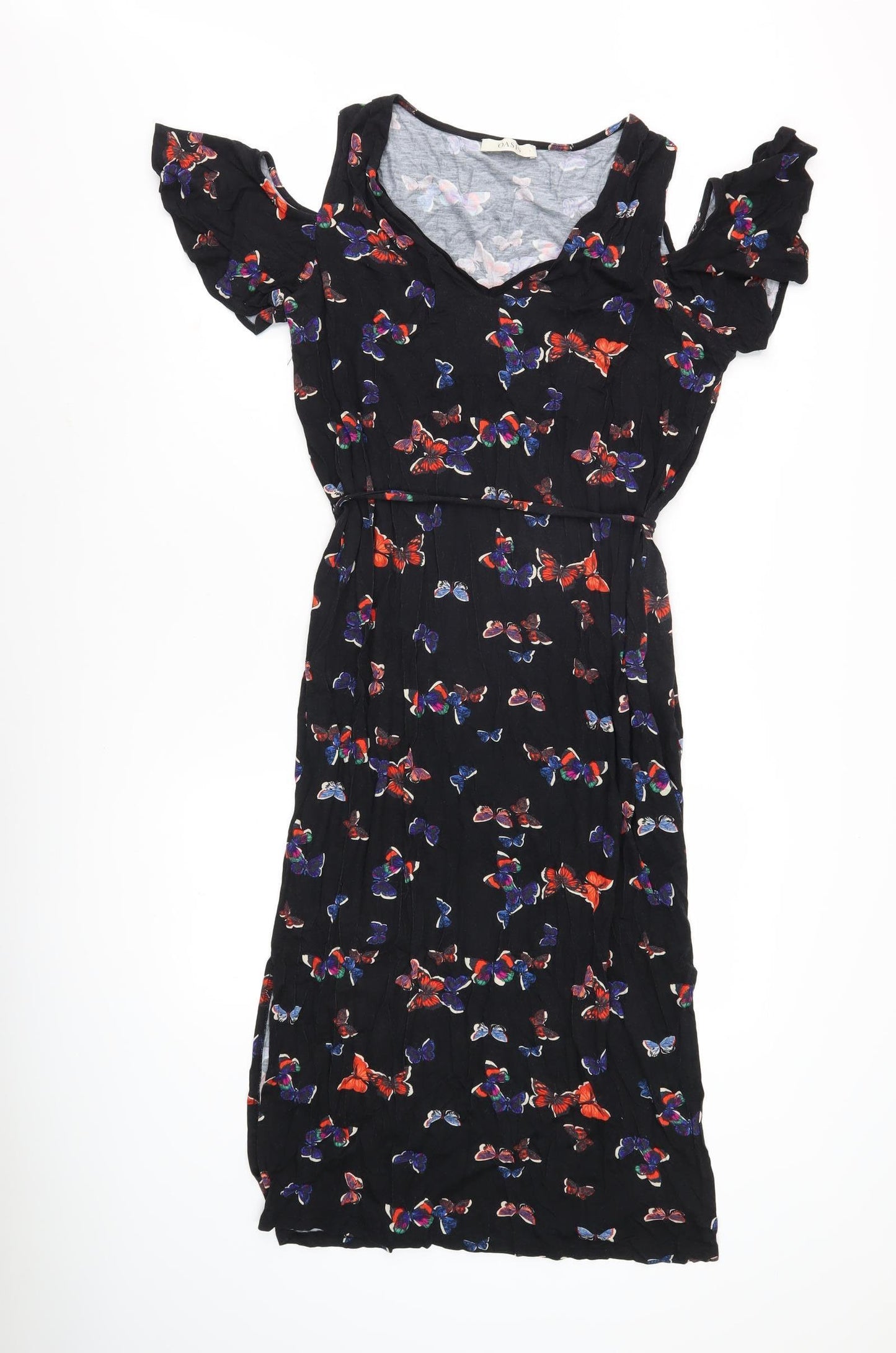 Oasis Women's Black Floral Cold Shoulder Dress L