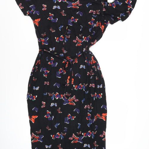 Oasis Women's Black Floral Cold Shoulder Dress L